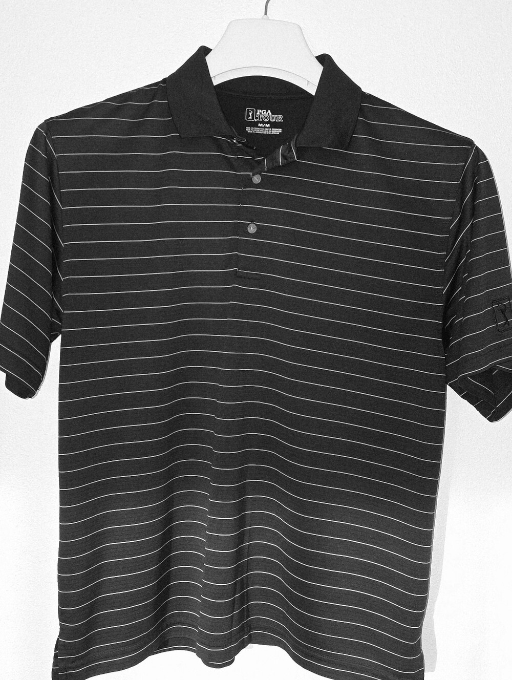 PGA Tour | Mens Black Pinstripe Golf Polo Shirt | Medium